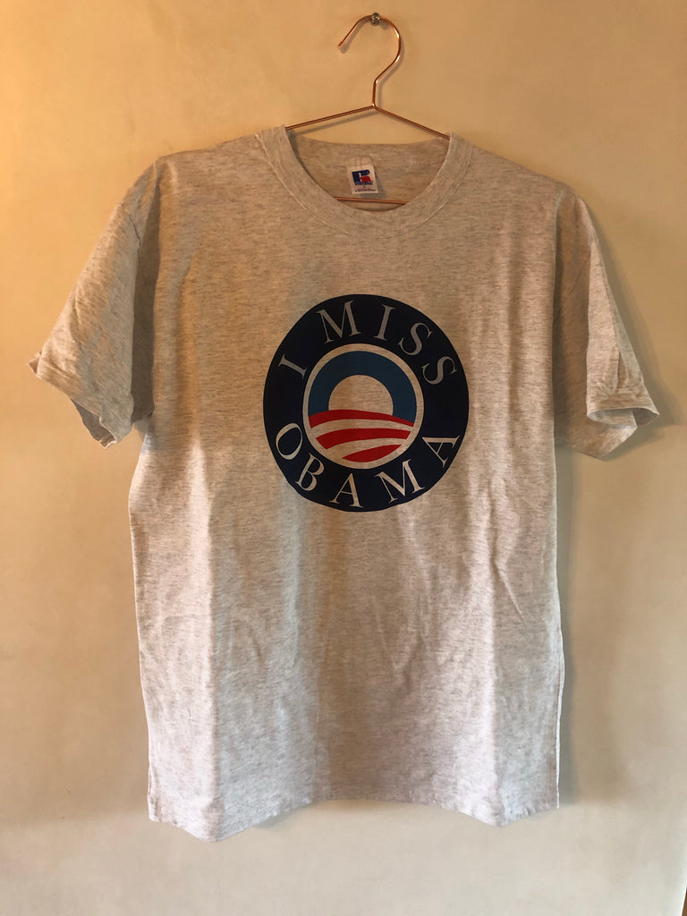I MISS OBAMA VINTAGE RUSSELL HEATHER GREY T-SHIRT LARGE