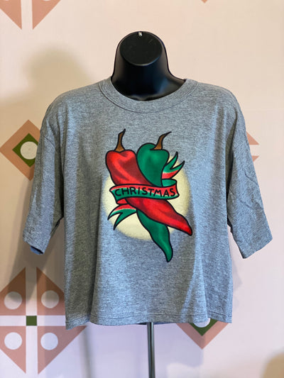CHRISTMAS CHILE vintage Russell athletic grey crop tops