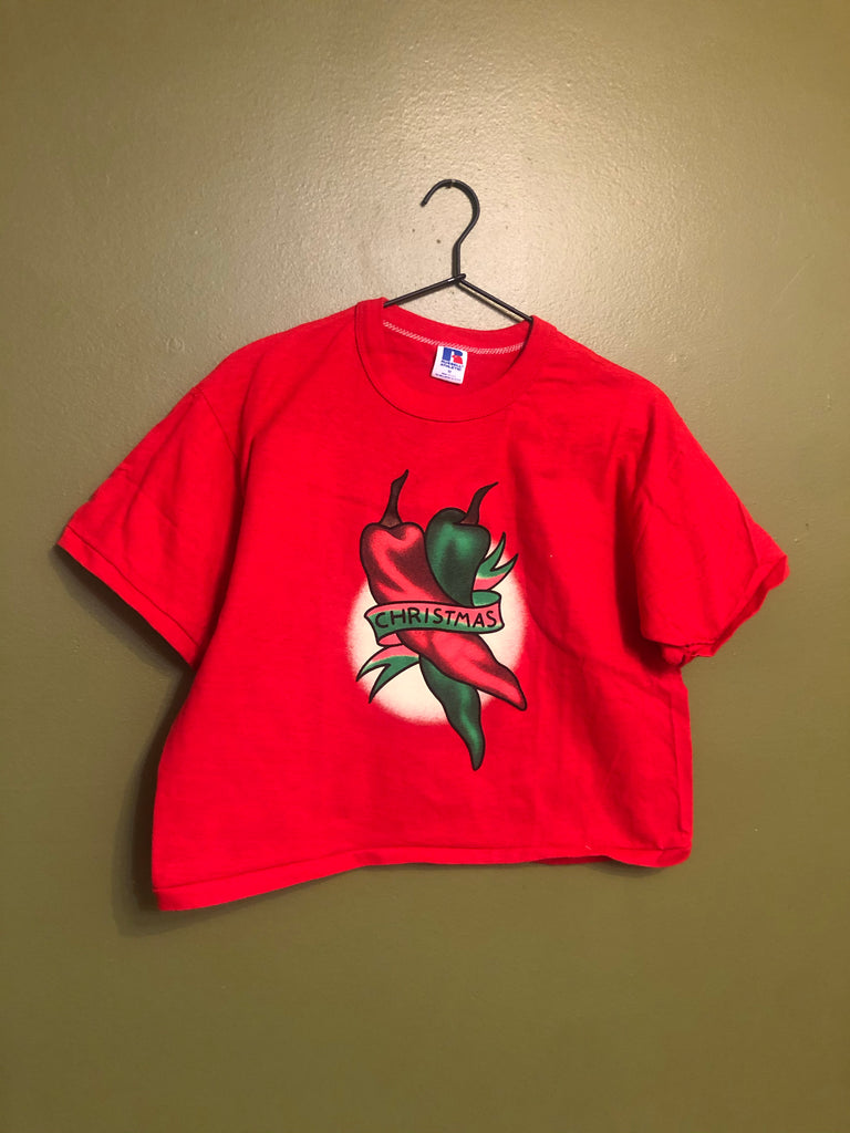 CHRISTMAS CHILE vintage Russell crop top
