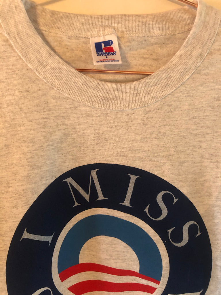 I MISS OBAMA VINTAGE RUSSELL HEATHER GREY T-SHIRT LARGE